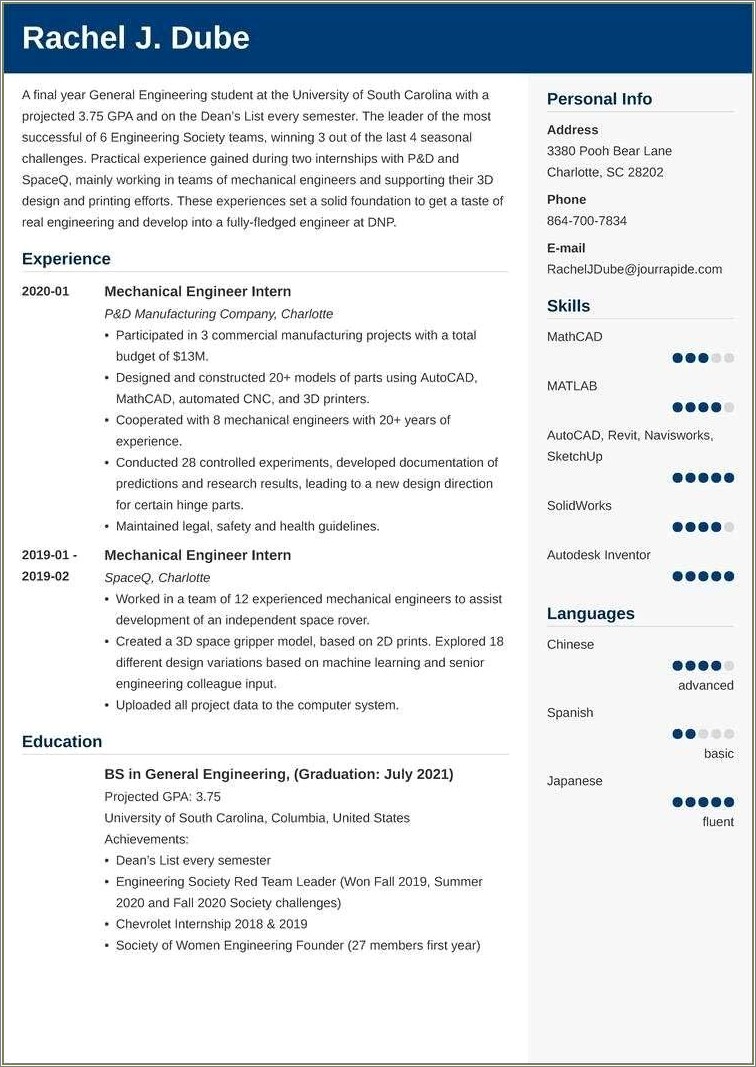 Objective Of Engineering Student Resume