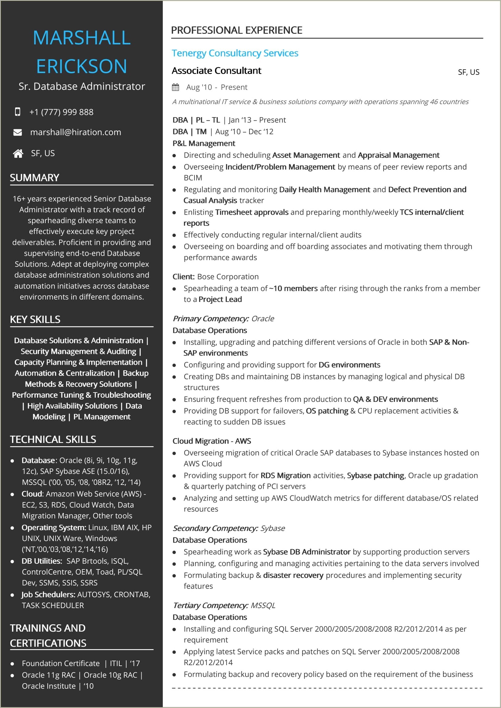 Oracle Certified Associate Sample Resume