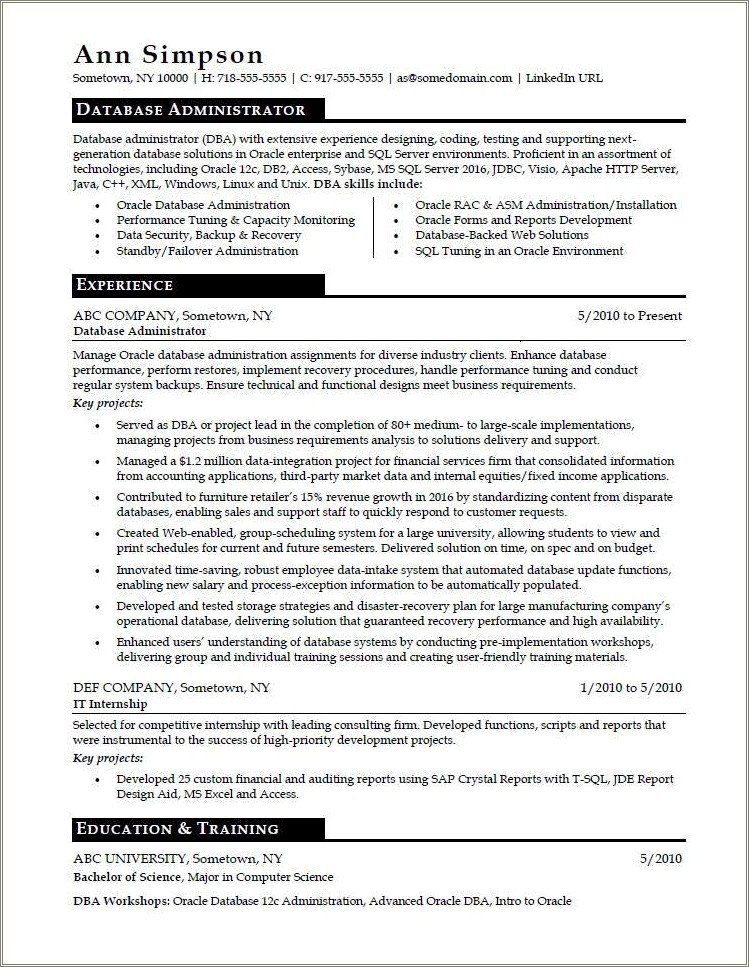 Oracle Data Engineer Resume Sample