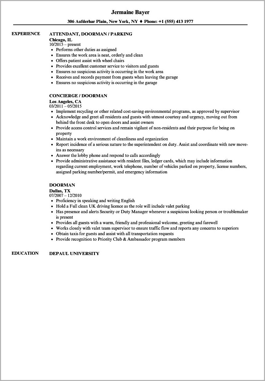 Parking Cashier Job Description Resume