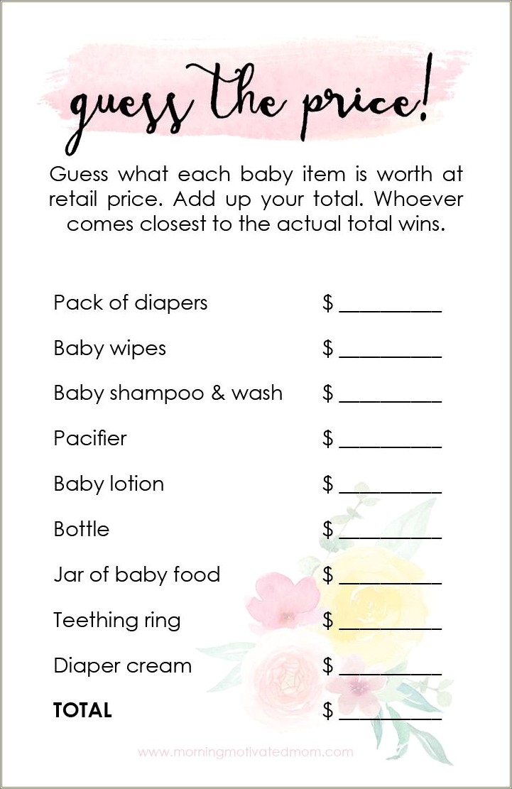 Price Is Right Bridal Shower Game Template Free