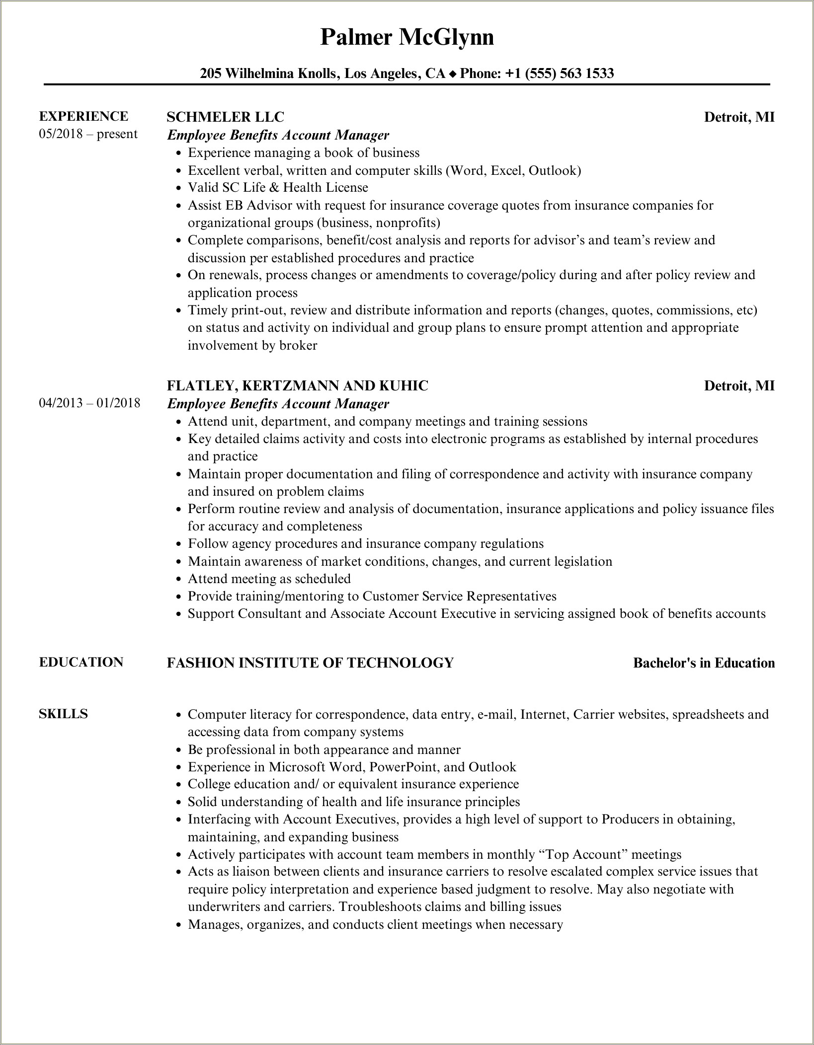 Resume Example Client Manager Benefits