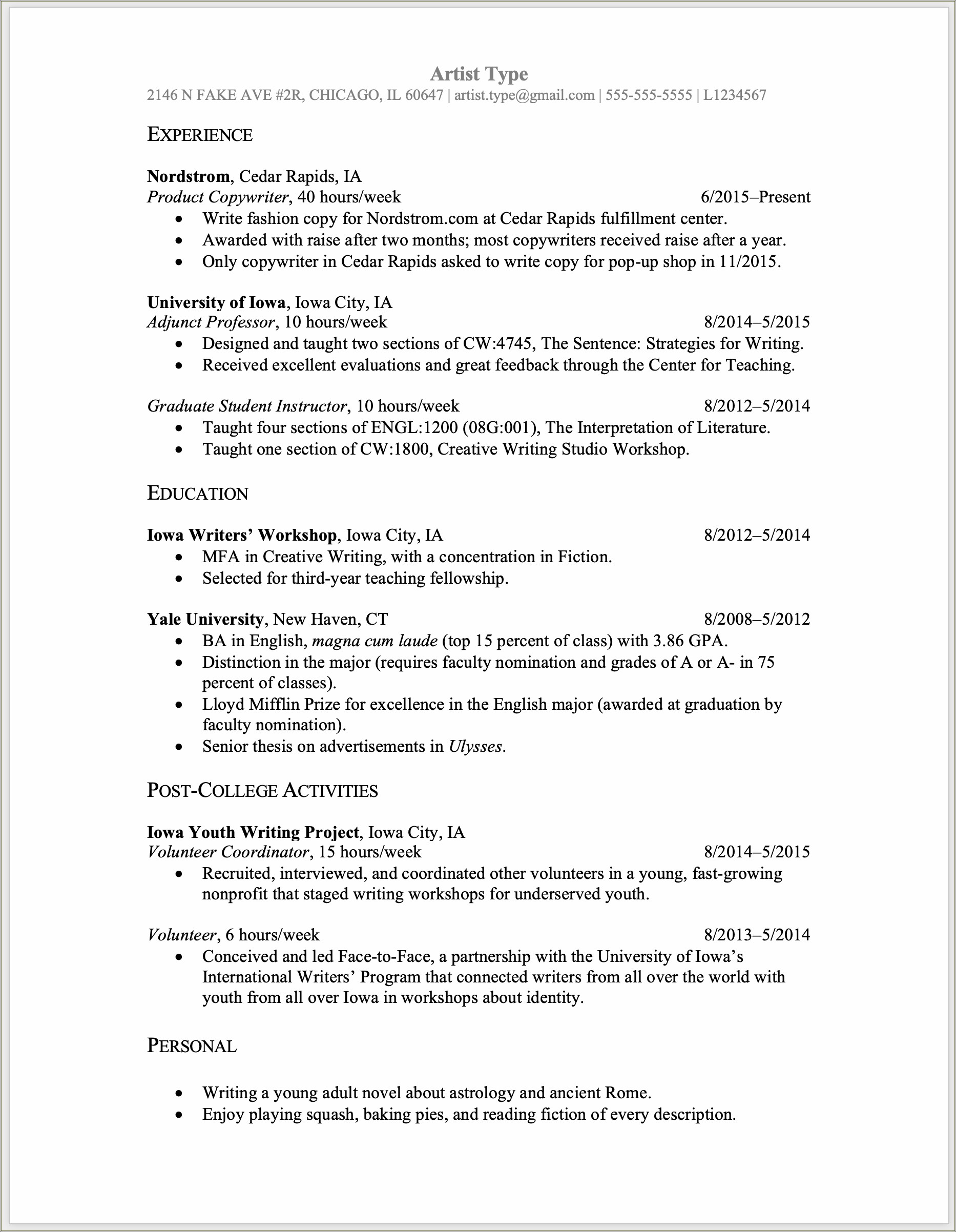 Resume Example With Little Experience