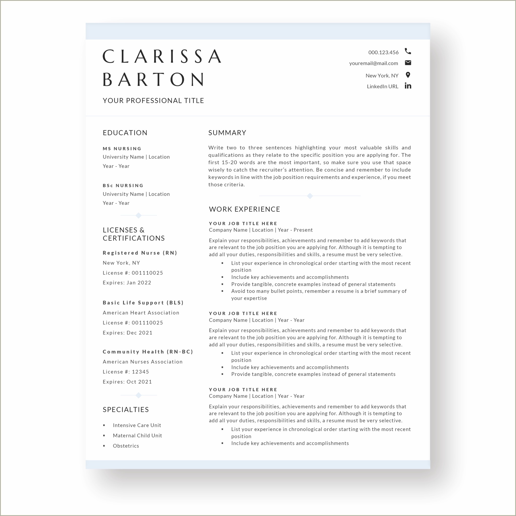 Resume Examples For A Rn