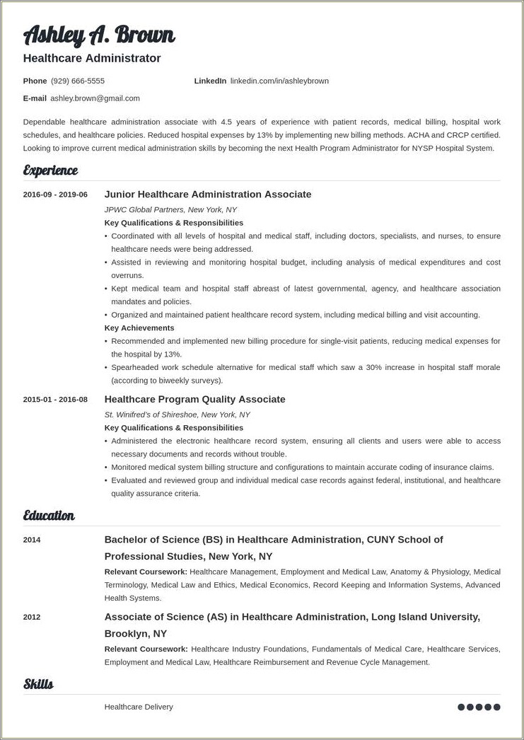 Resume Examples For Medical Professional