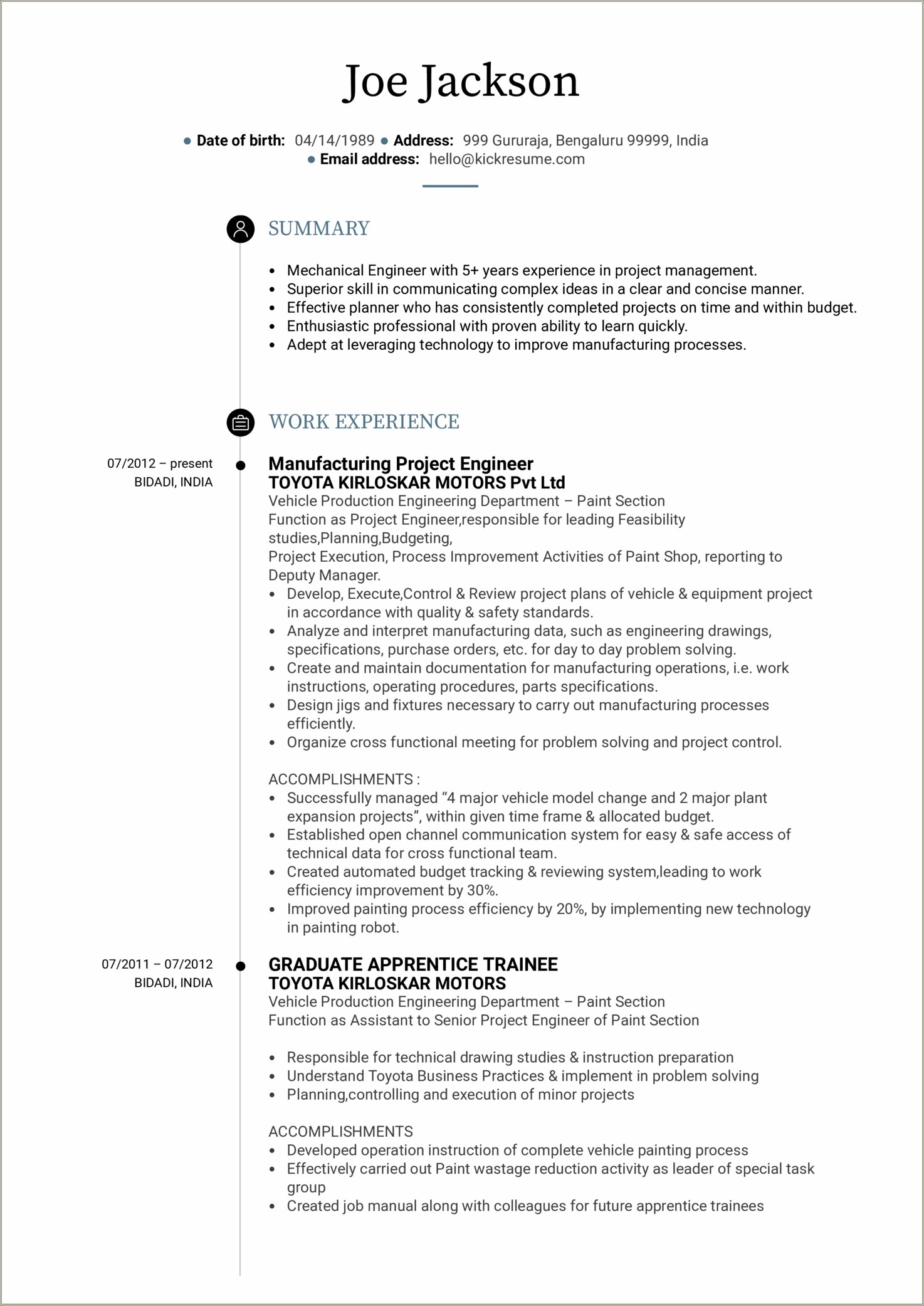 Resume Examples Of Leading Projects