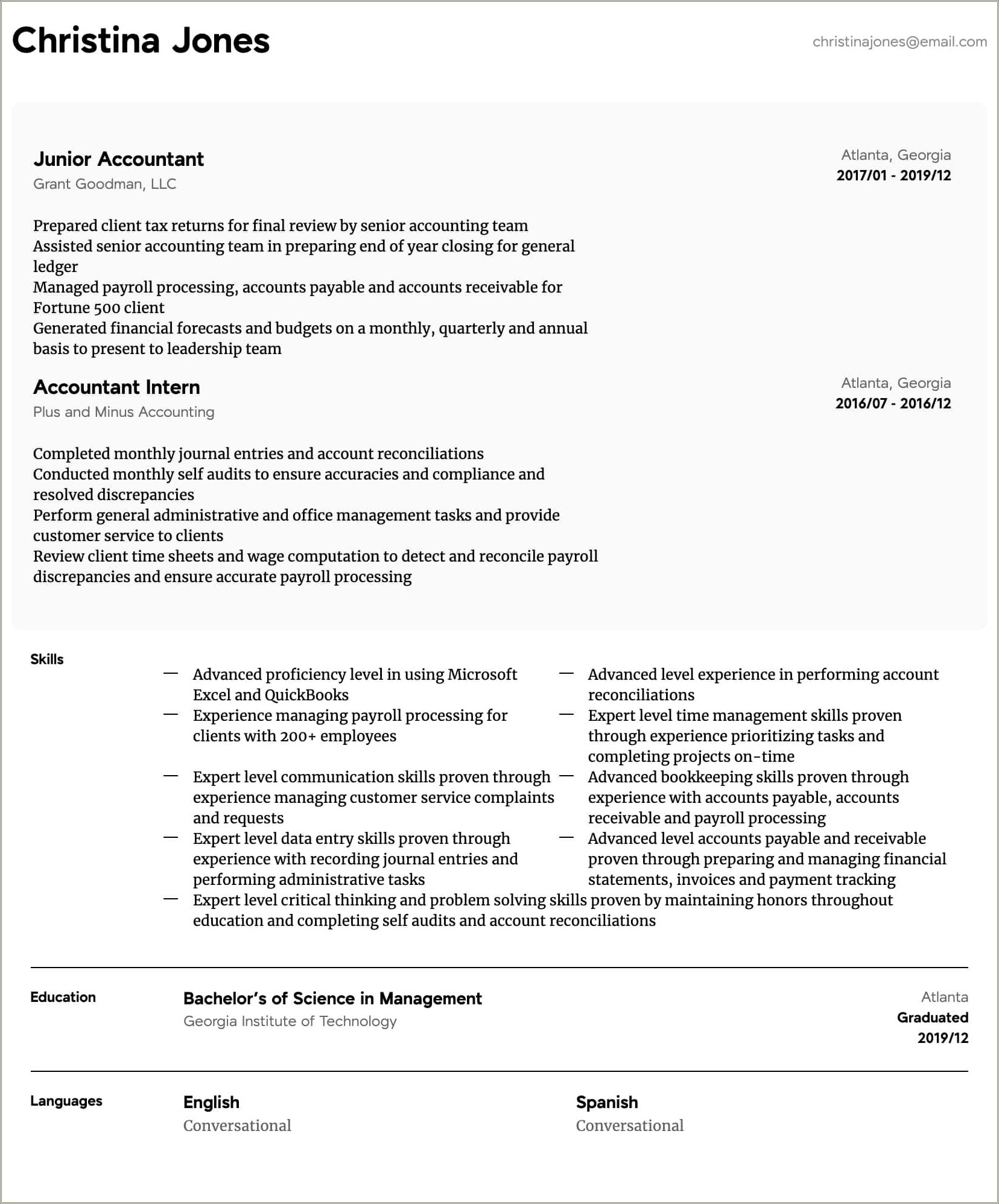 Resume For Technical Accounting Job