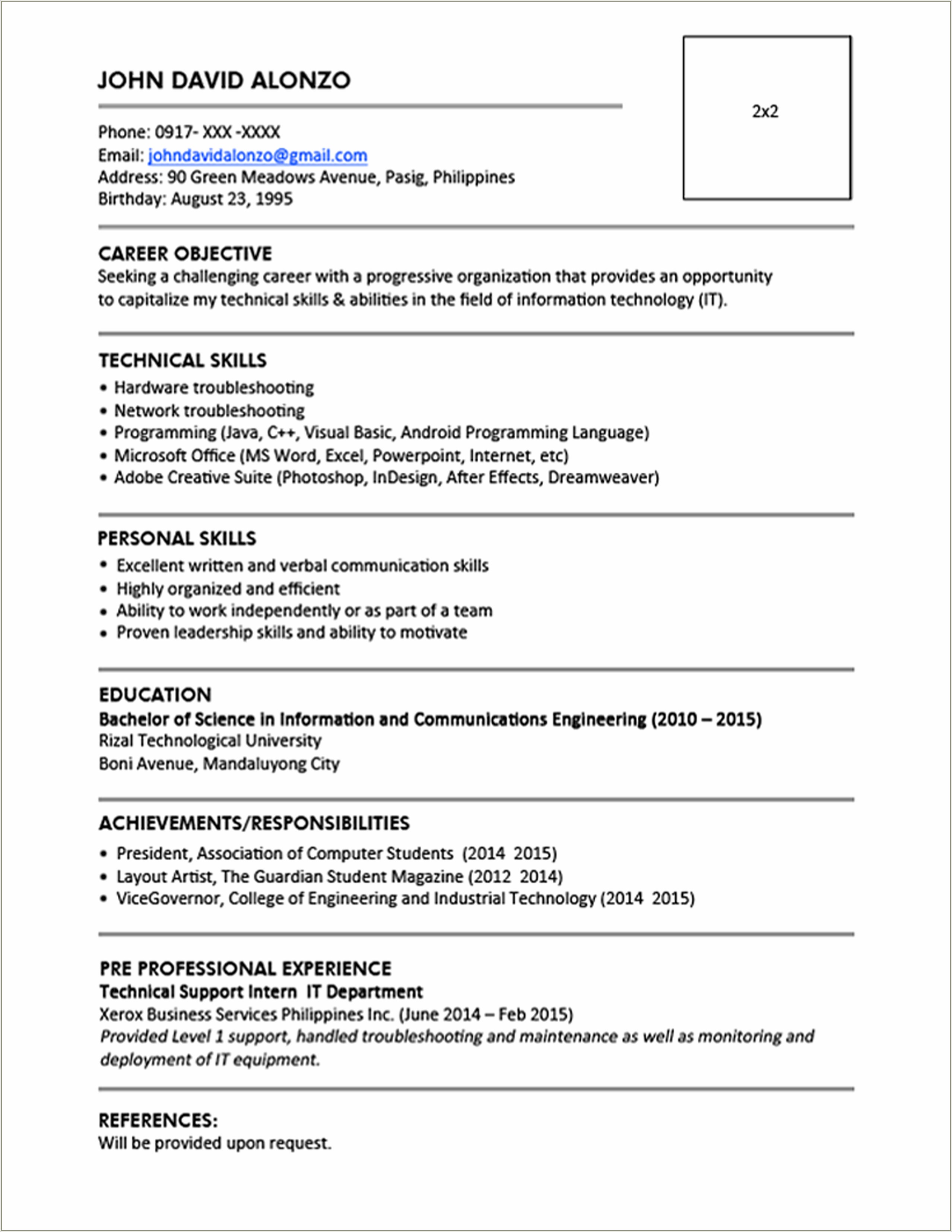 Resume Masters Information Technology Sample