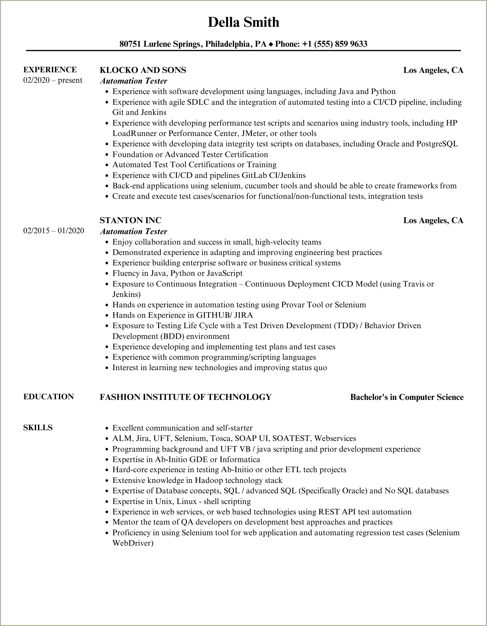 Resume Objective For Automation Tester