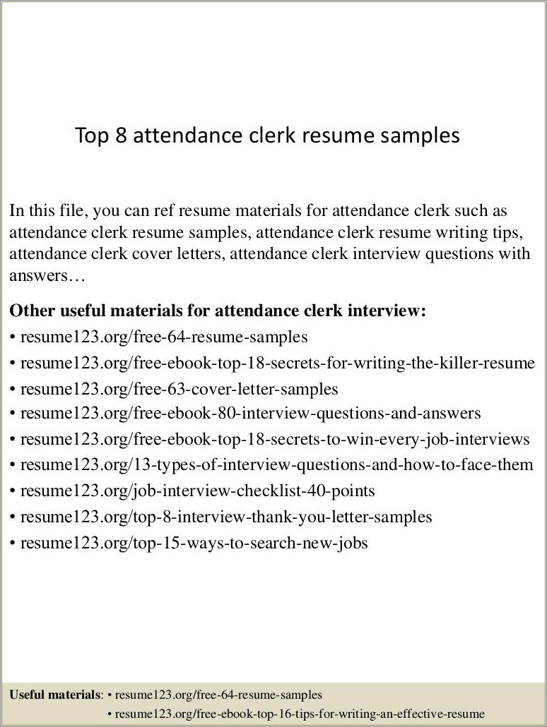 Resume Sample For Good Attendance