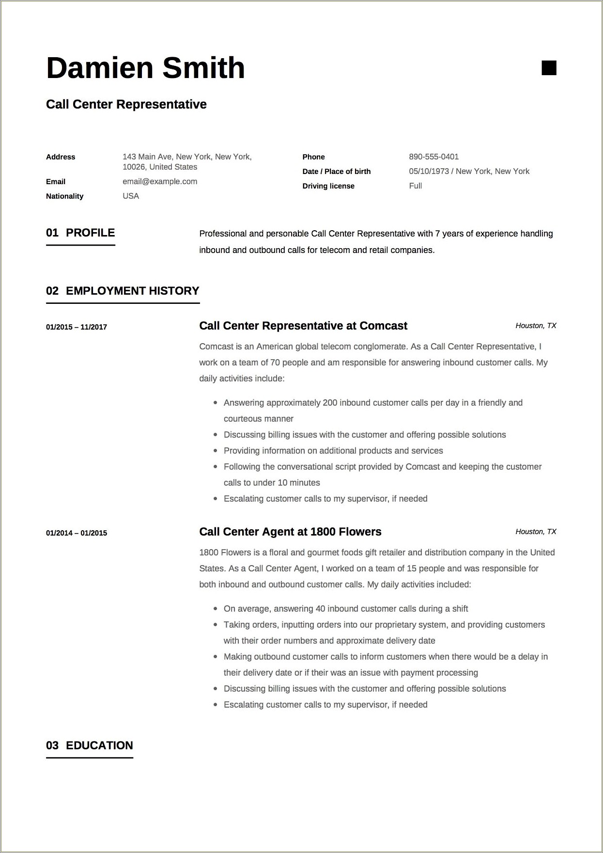 Resume Skills For Flower Selling