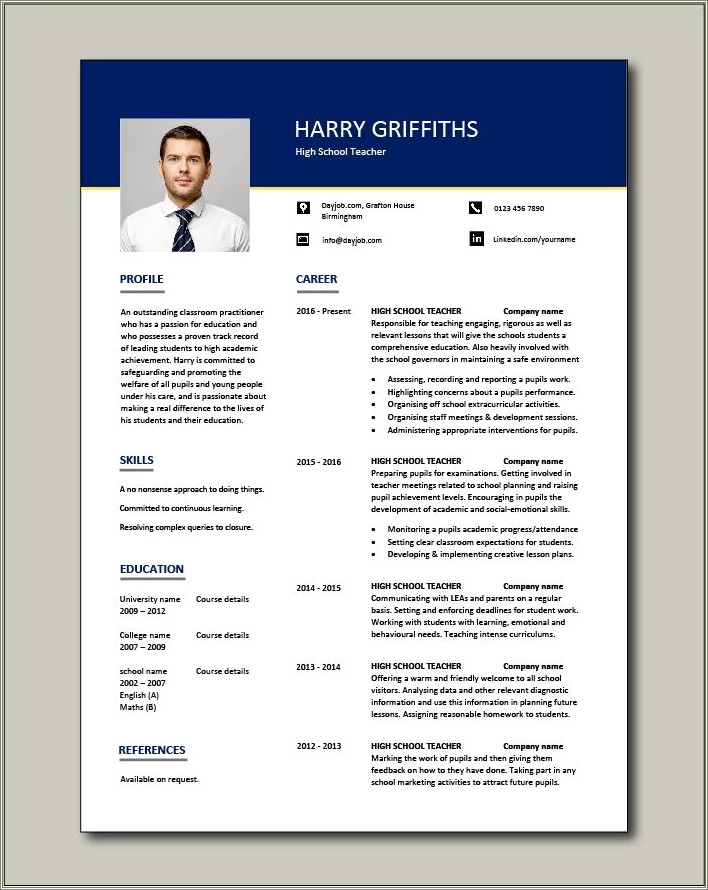 Resume Template For Teaching Job