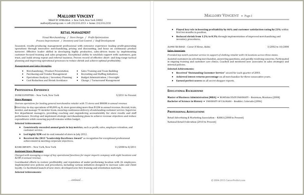 Resume Verbiage For Sales Manager