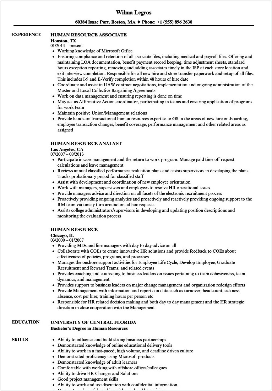 Sample Human Resources Resume Summary