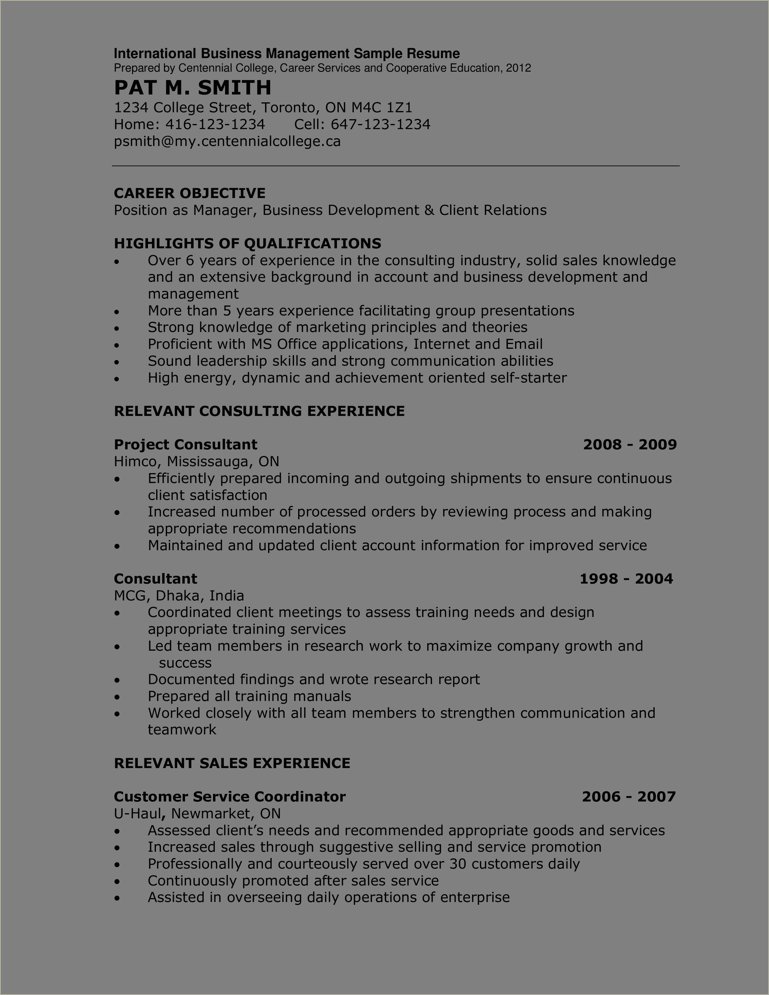 Sample Of Resume Career Objectives