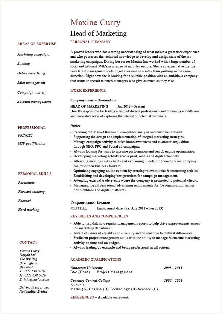 Sample Resume Camp Boss Responsibilities