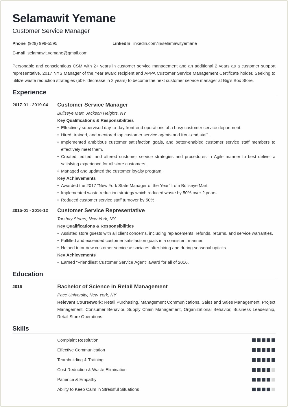 Sample Resume Client Reations Manager