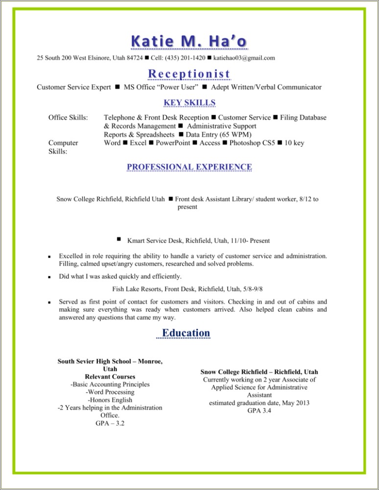 Sample Resume Ms Office Skills