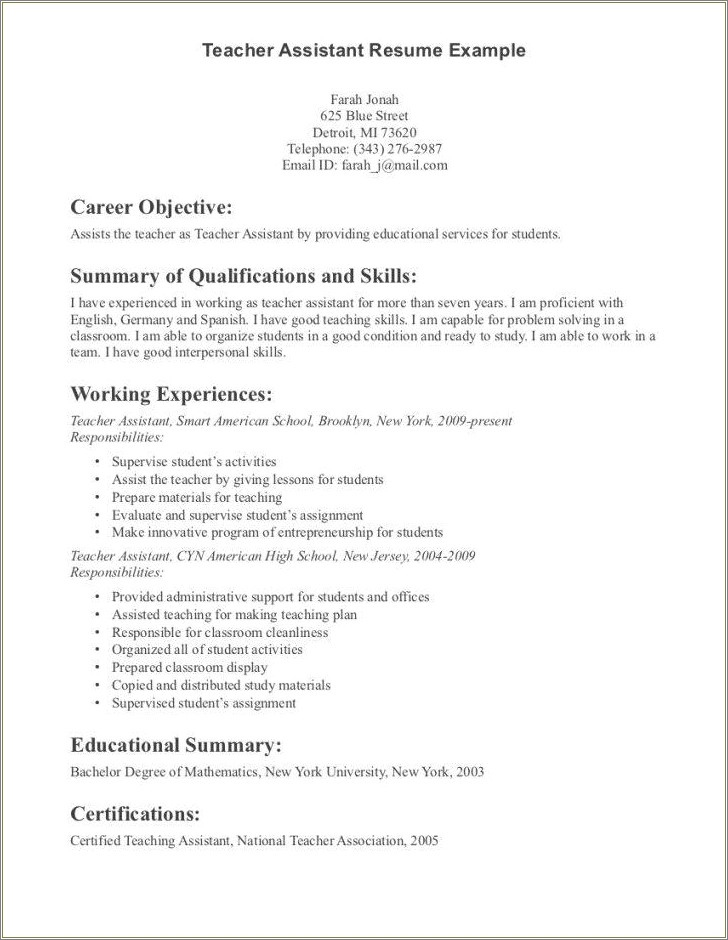 Sample Resume Objective Without Experience