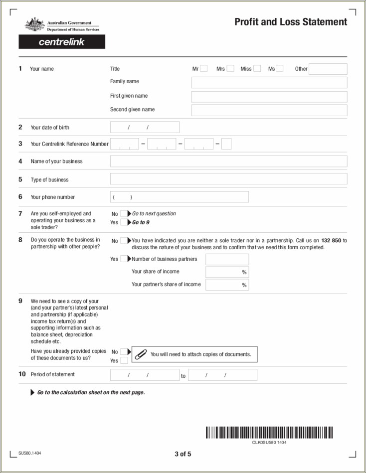 Self Employed Profit And Loss Template Free