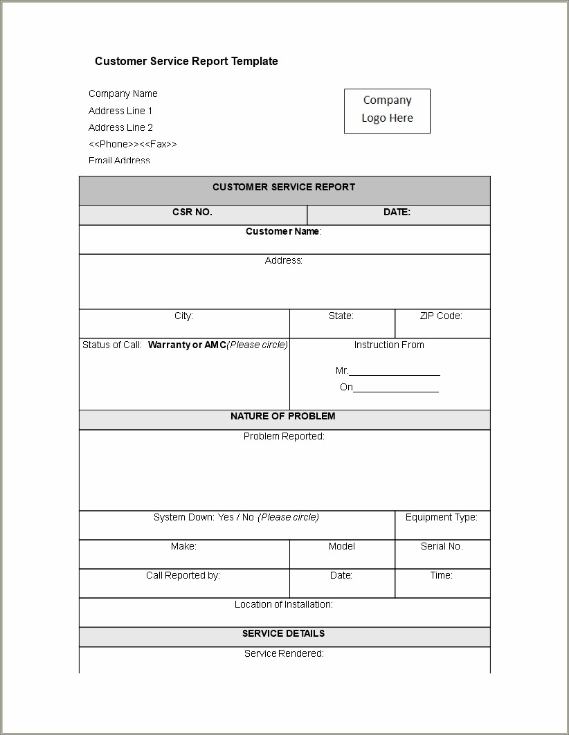 Service Report Template In Excel Free Download