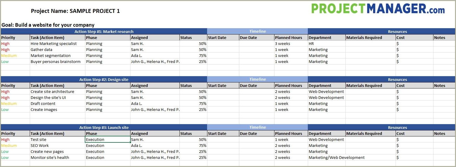 Simple Project Plan Template Excel Free Download