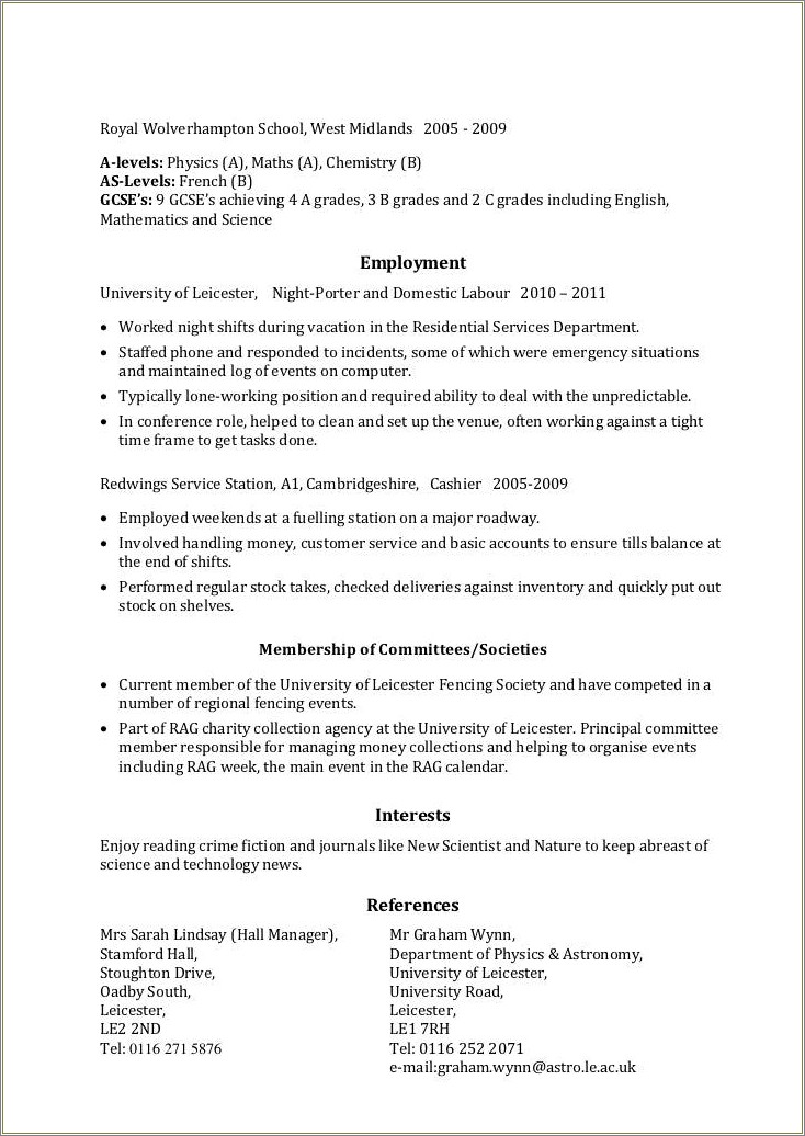 Skills Based Science Resume Example