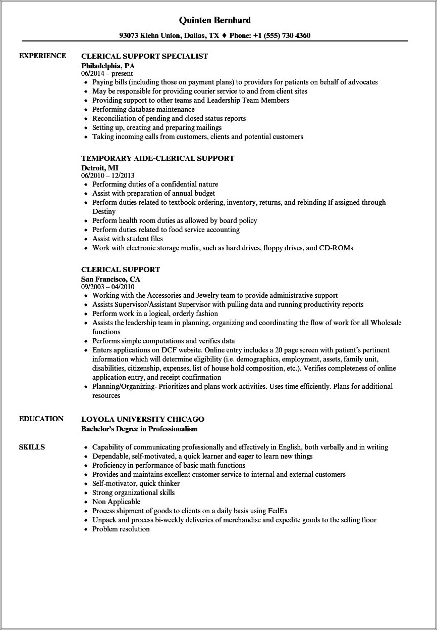 Skills For A Resume Clerical