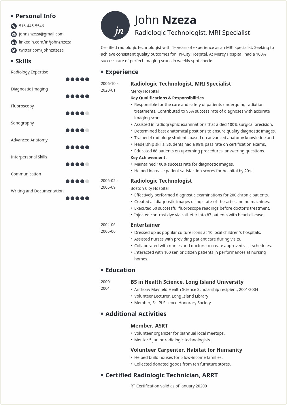 Skills Section Of Radiographer Resume