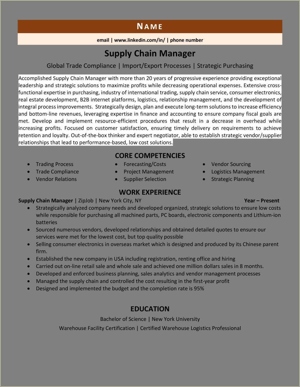 Supply Chain Logistics Manager Resume
