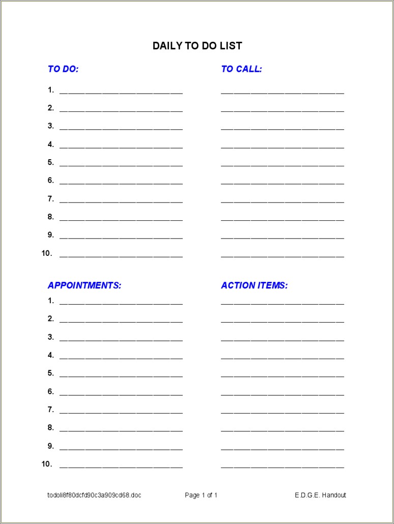 To Do List Template For Word Free