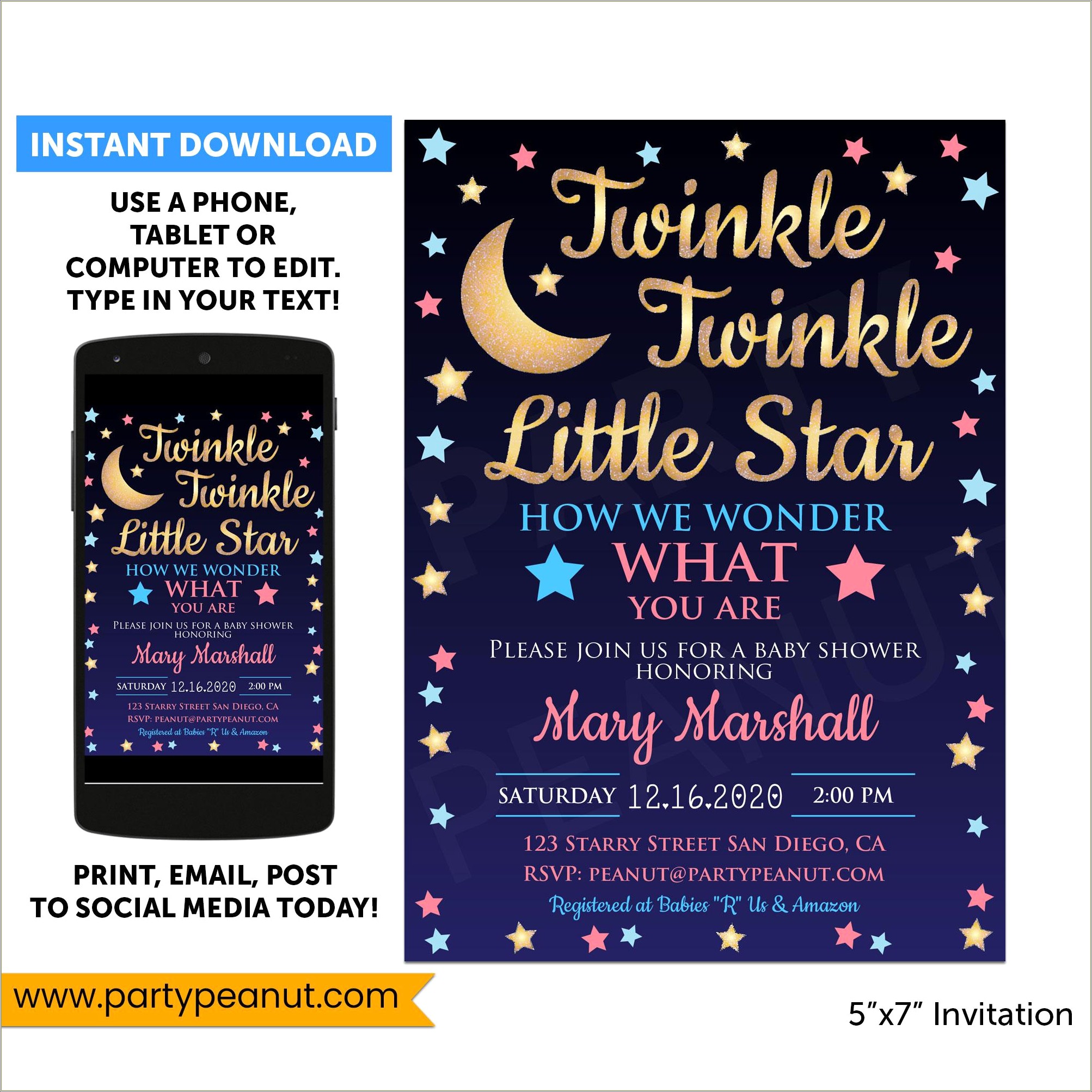 Twinkle Twinkle Little Star Invitations Free Template