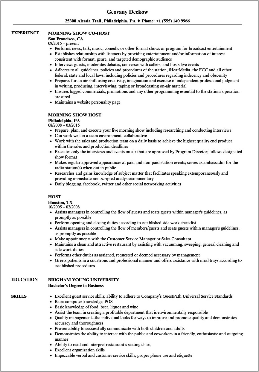 A Resume For Usher Example