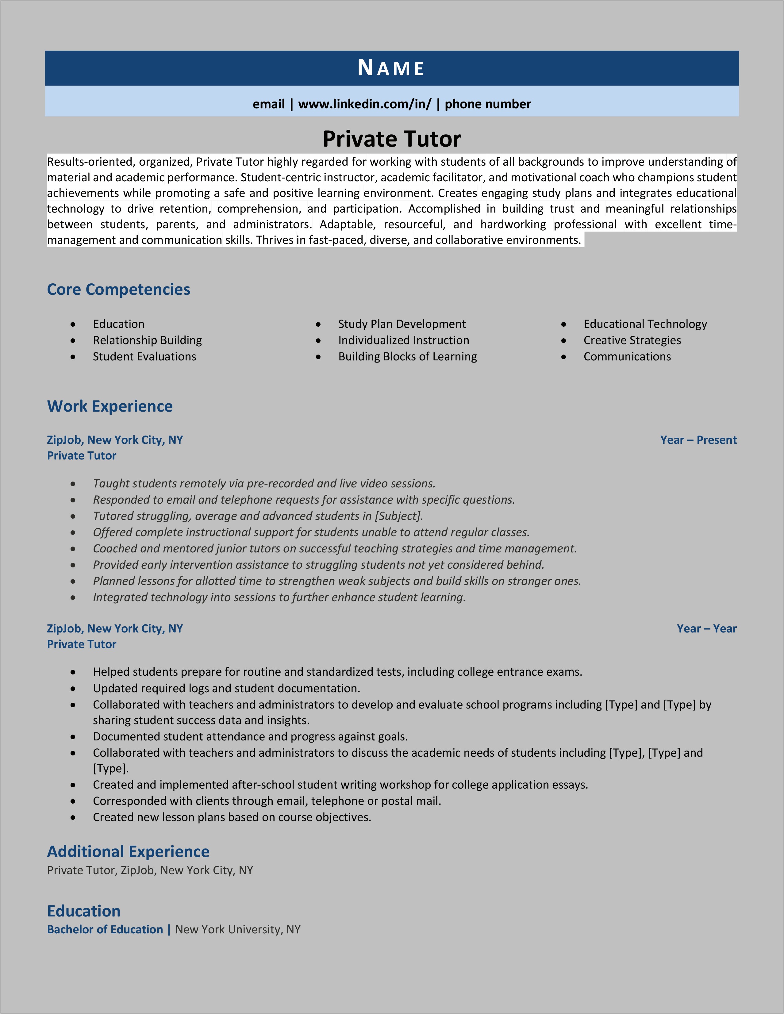 Academic Tutor Job Description Resume