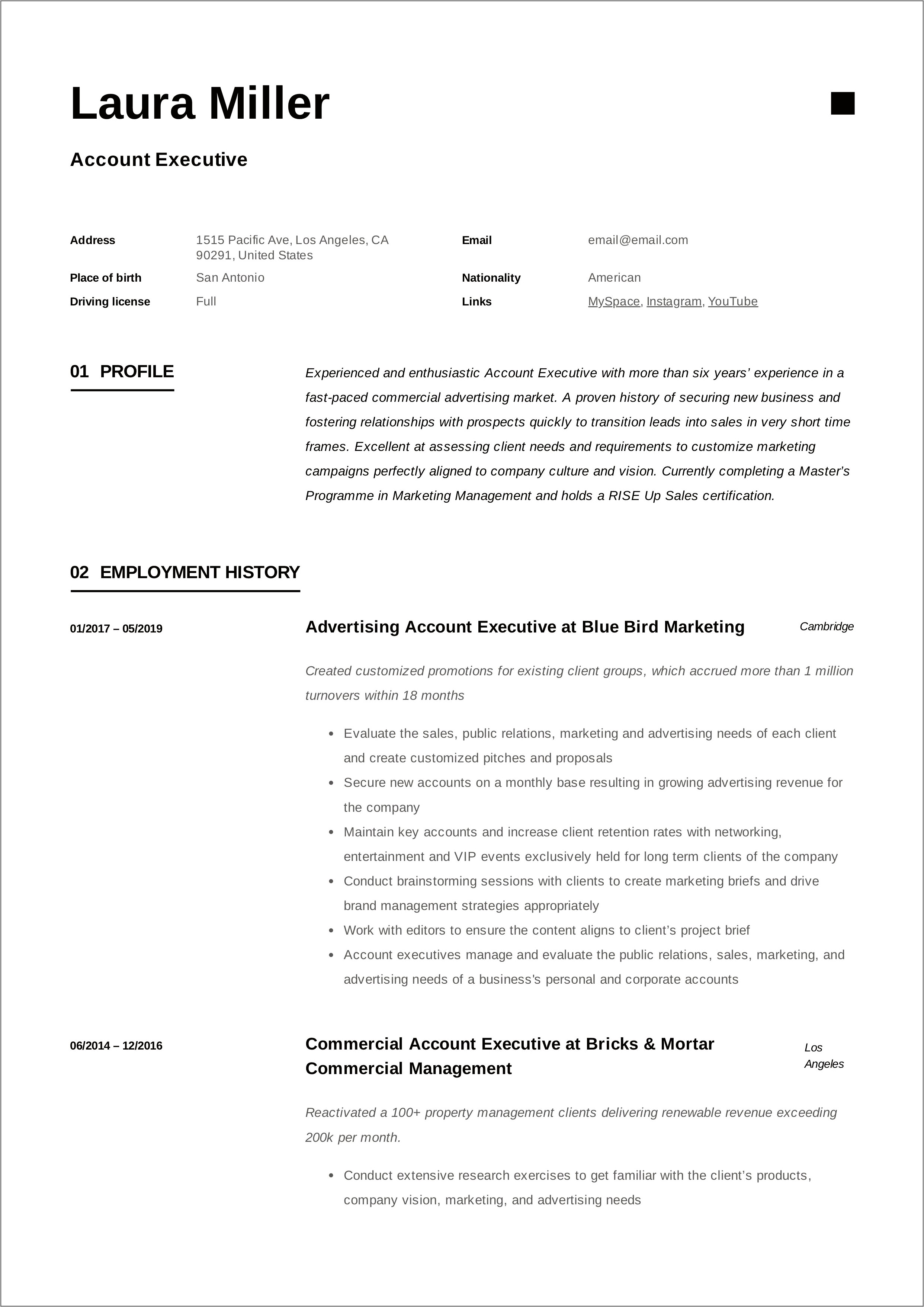 Account Manager Marketing Agency Resume