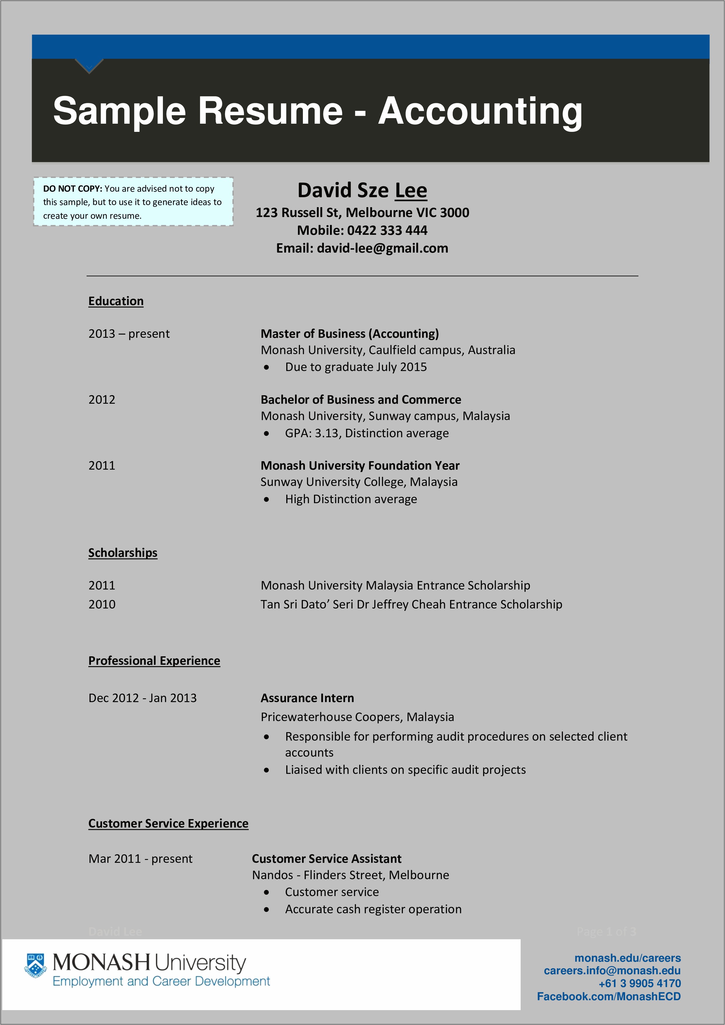 Accountant Resume Sample For Fresher