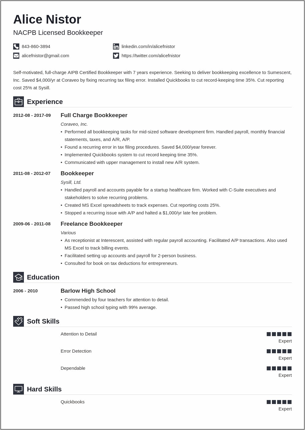 Accounting Bookkeeping Job Description Resume