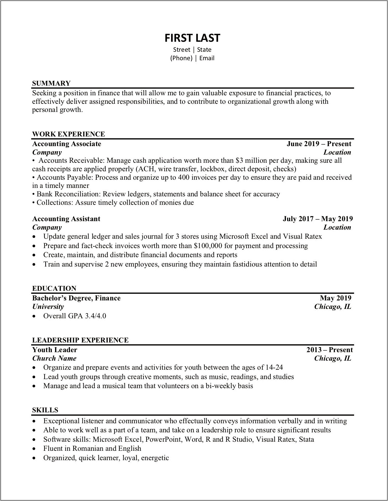 Bank Reconciliation Job Description Resume