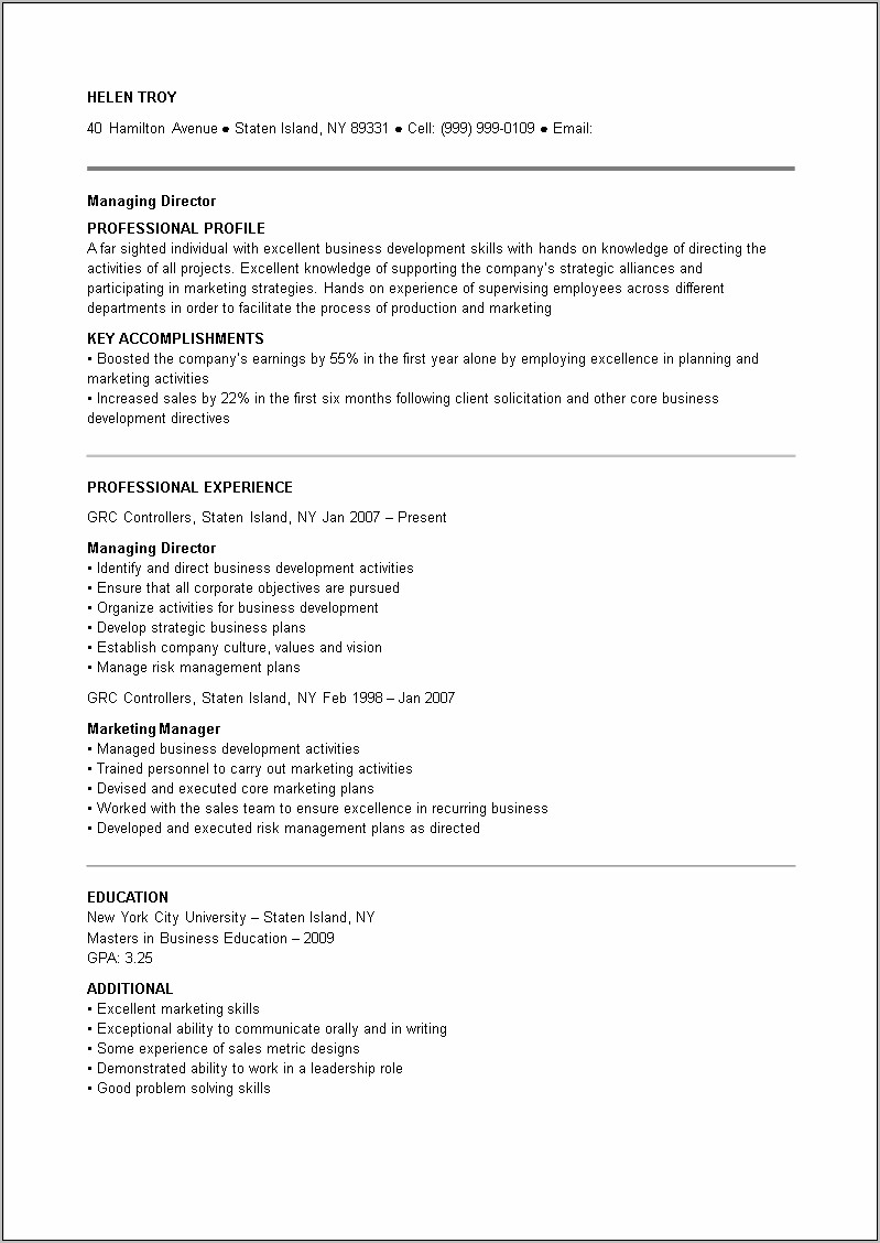 Best Resume For Director Position