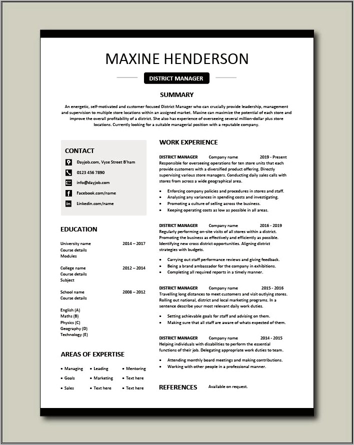 Best Resume For District Managers