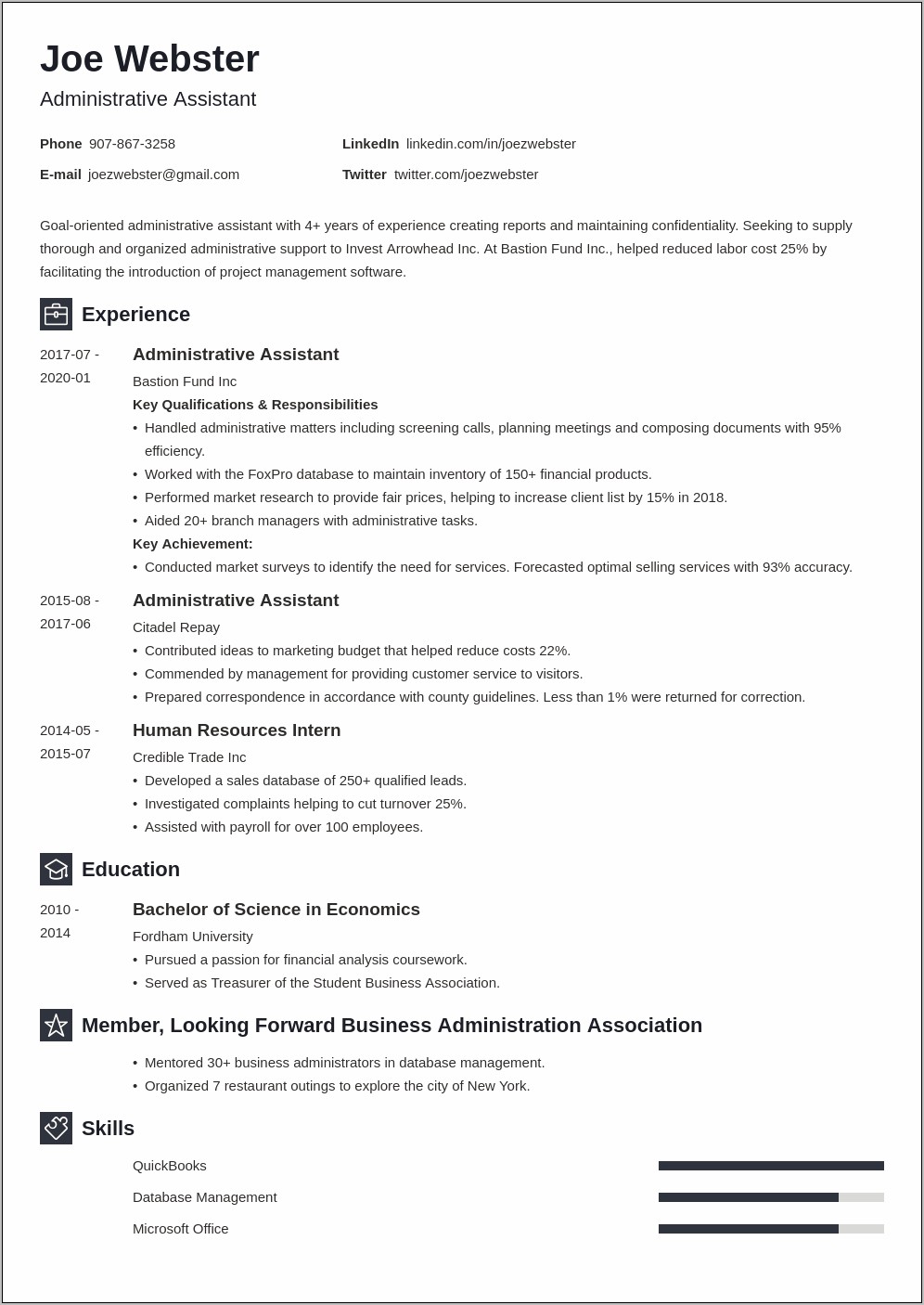 Business Administration Student Resume Sample