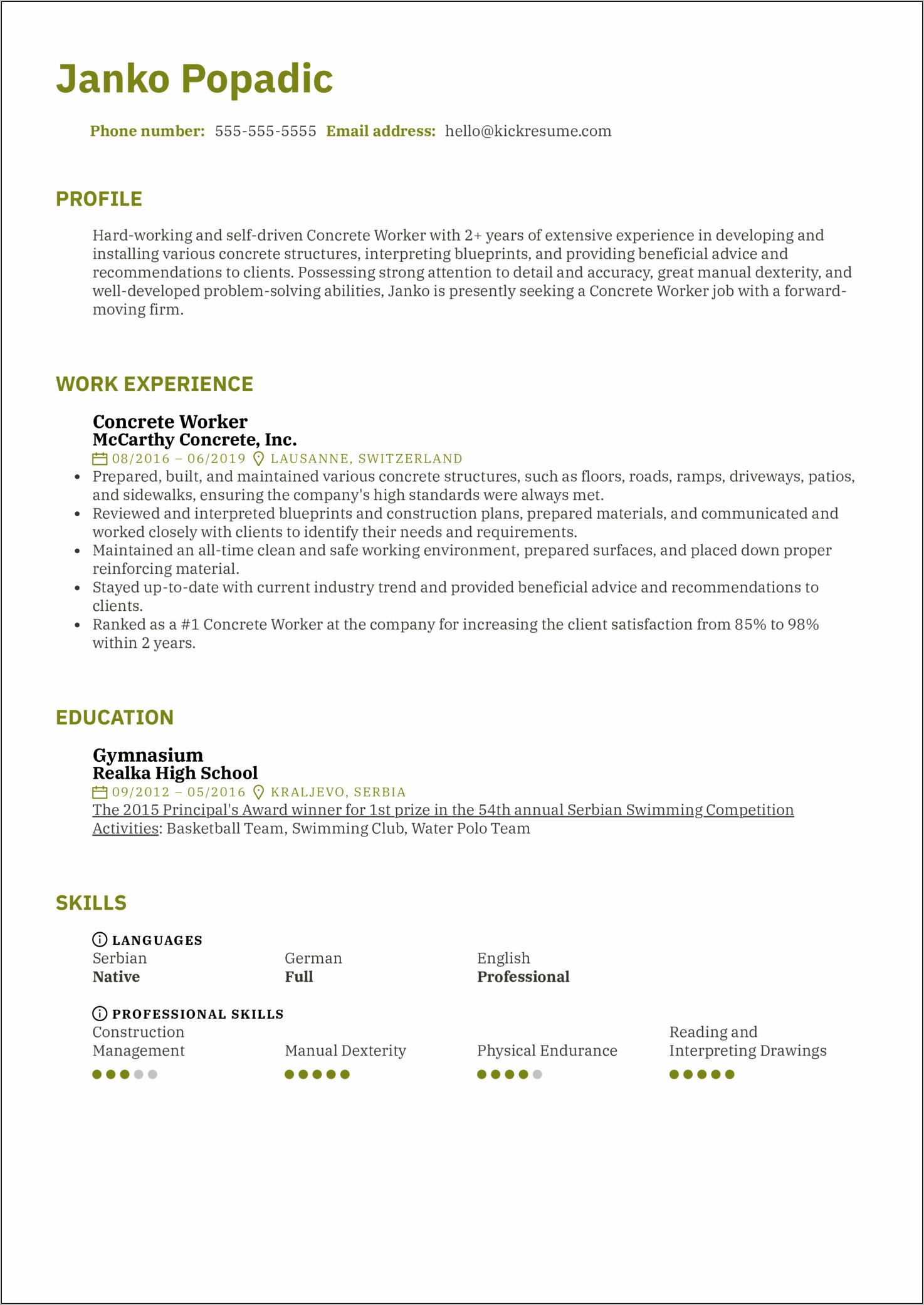 Cement Finisher Resume Objective Sample