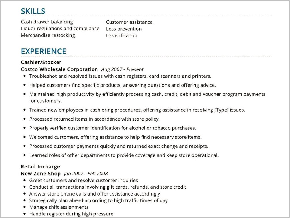 Checkout Operator Job Description Resume