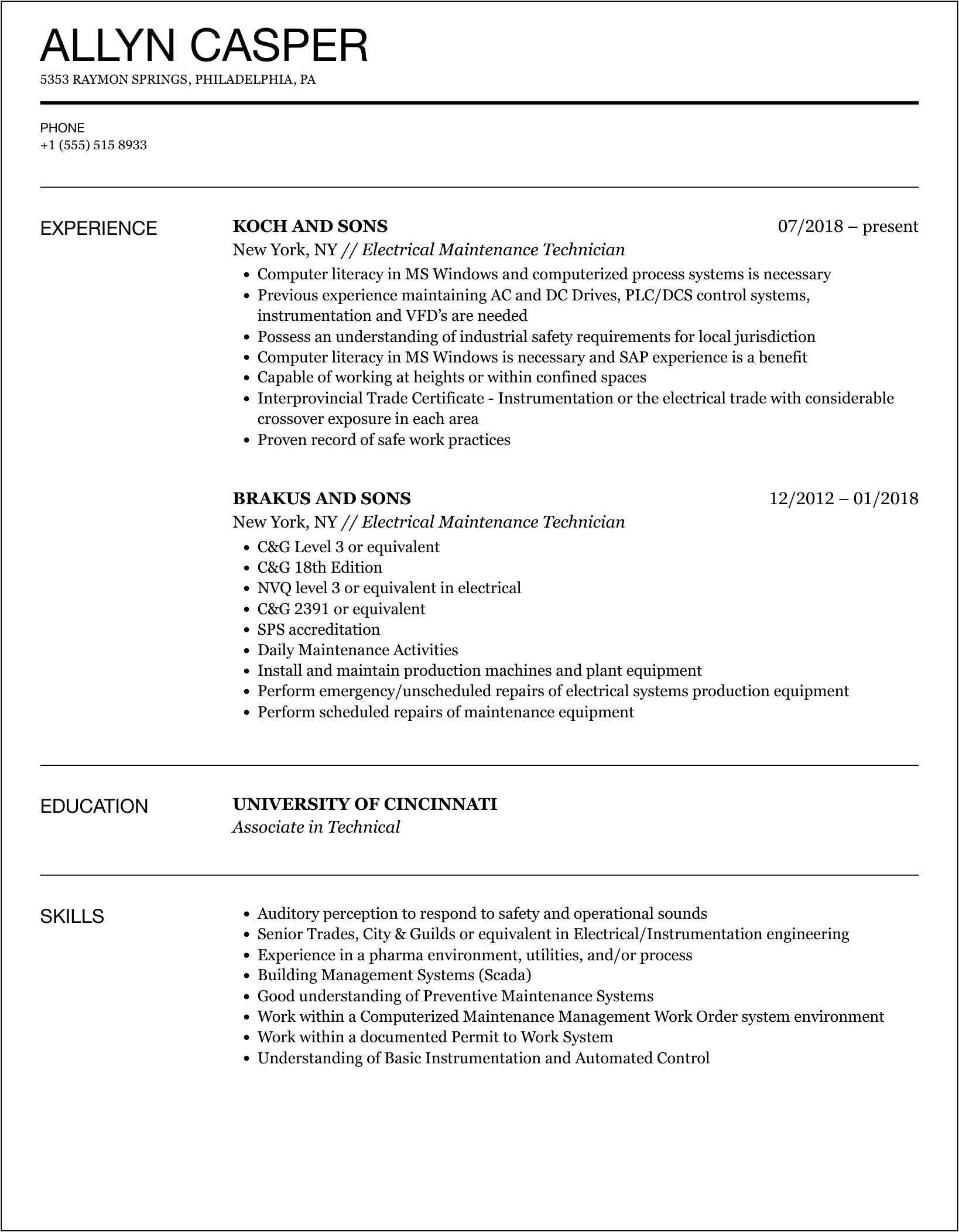 City Maintenance Worker Resume Objective