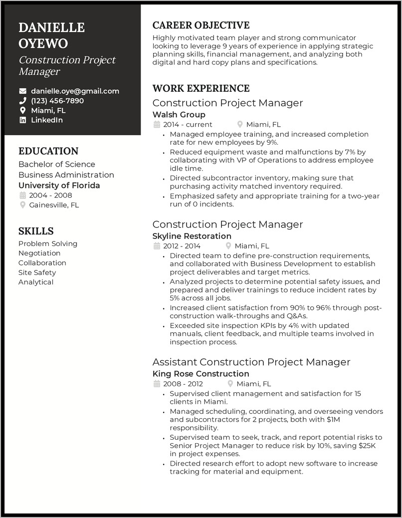 Construction Administrative Assistant Resume Objective