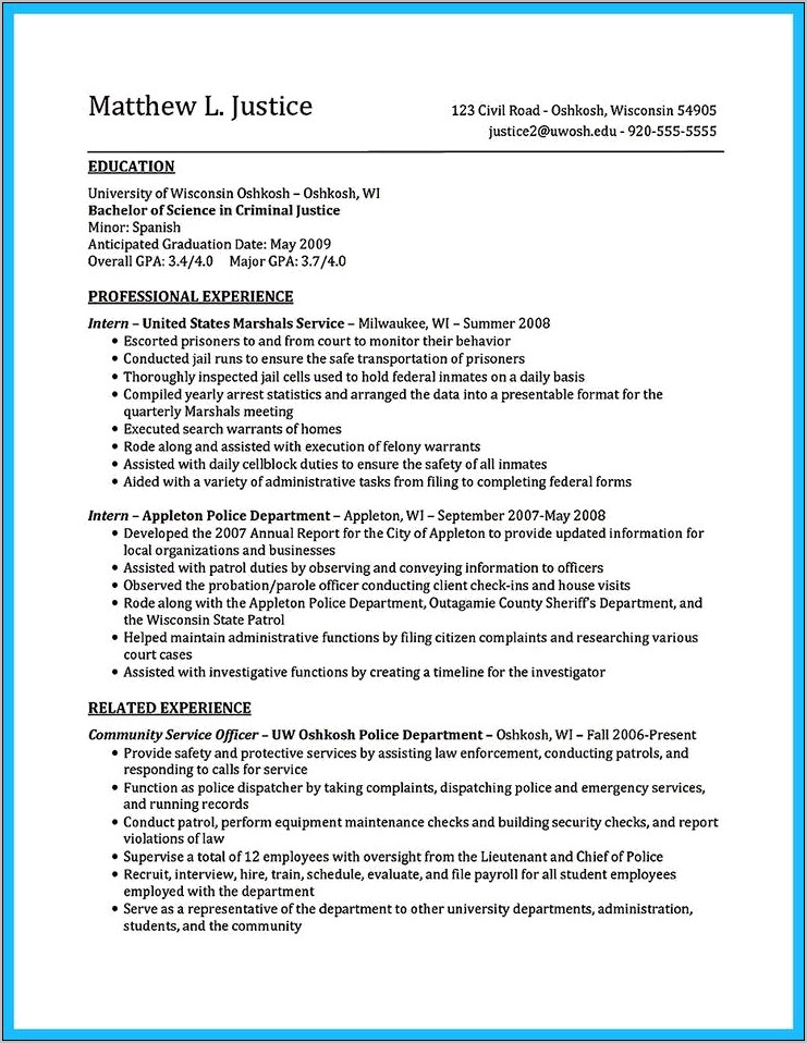 Criminal Justice Professional Resume Objective