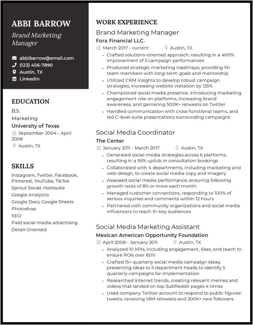 Digital Content Marketing Manager Resume