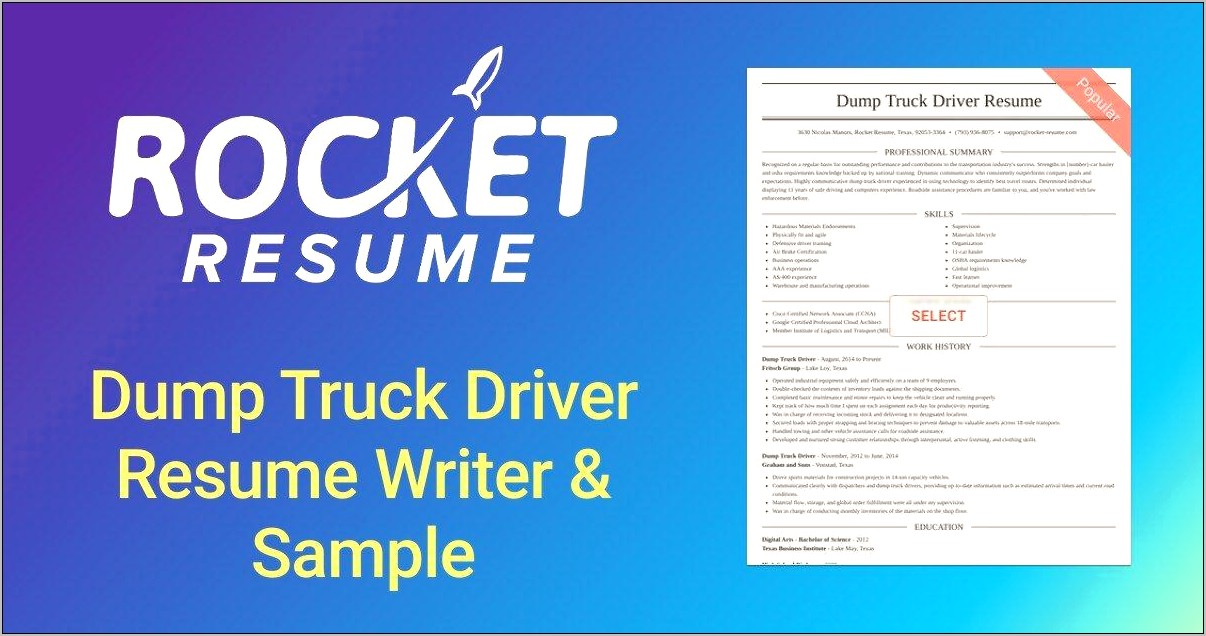 Dump Truck Driver Resume Sample