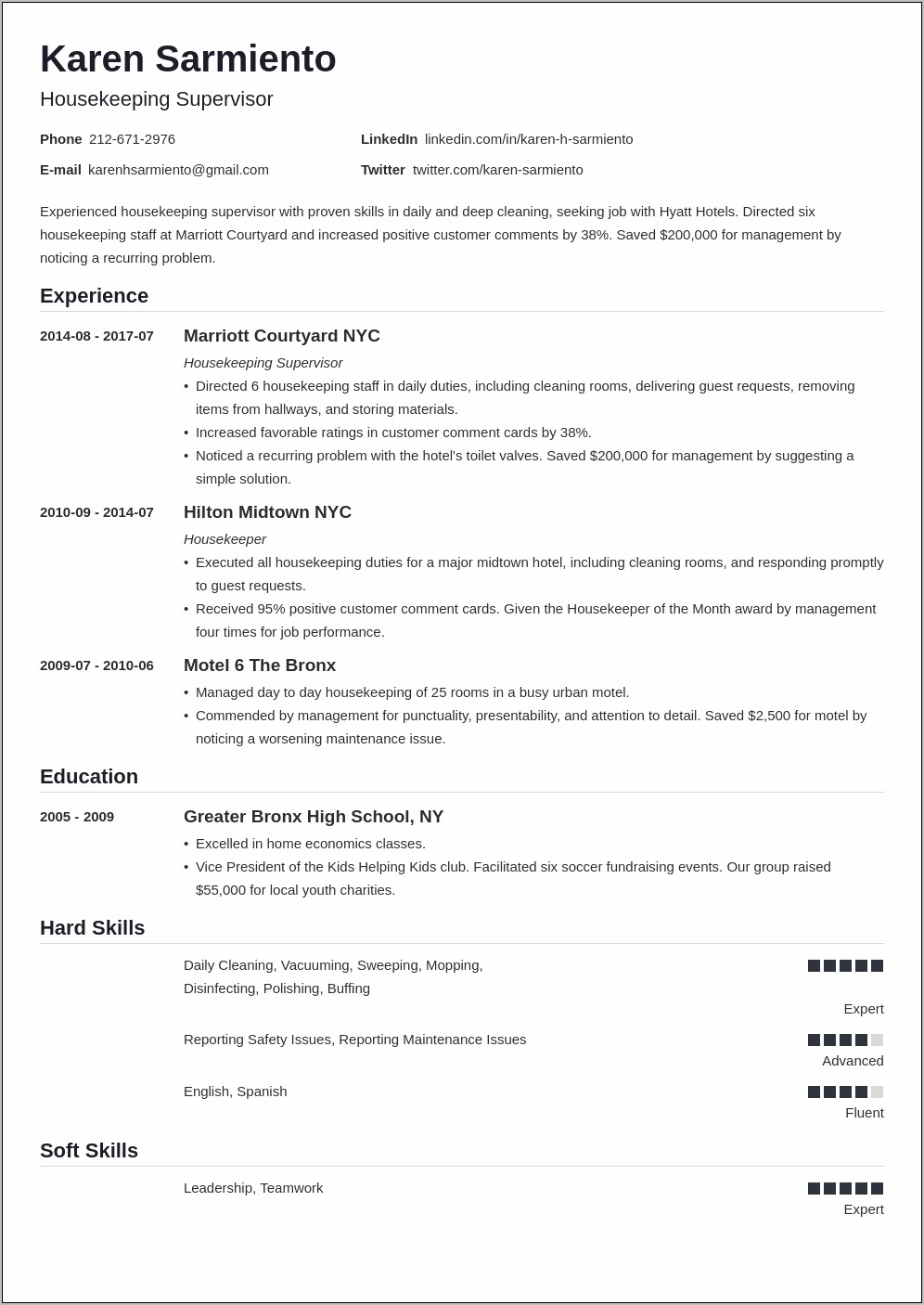 Entry Level Housekeeping Resume Objective