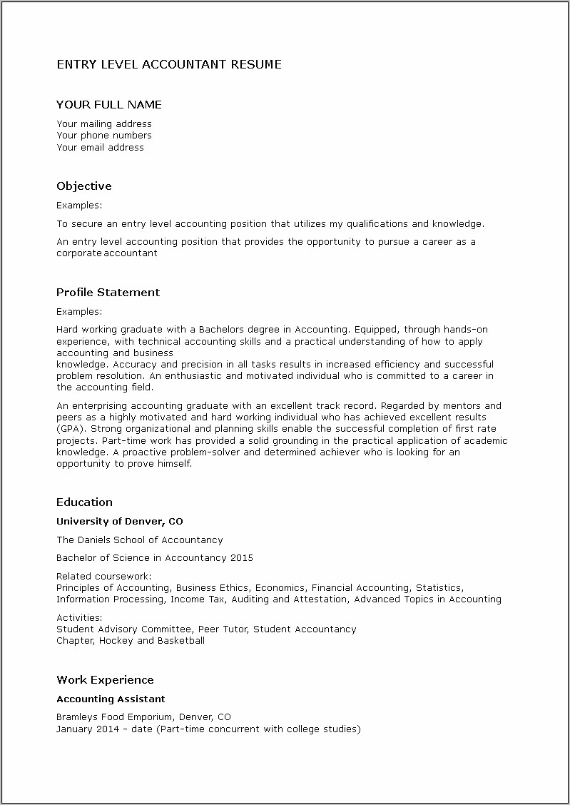 Entry Level It Resume Sample